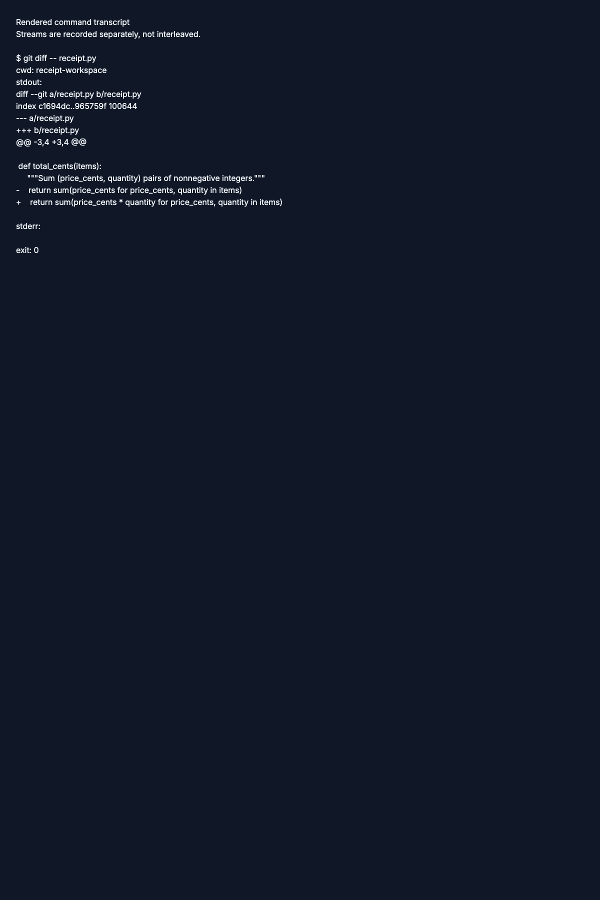 Receipt CLI action checkpoint