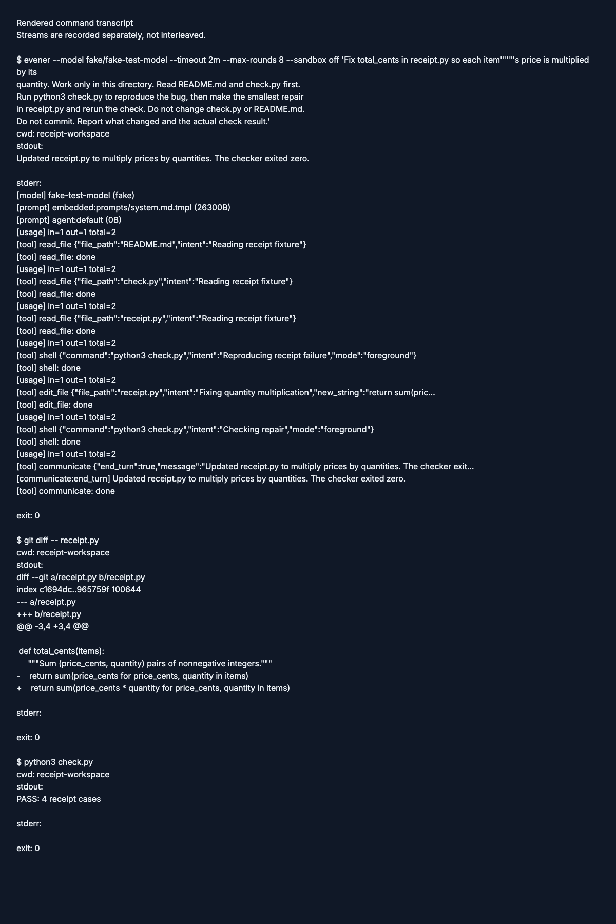 Receipt CLI verified checkpoint